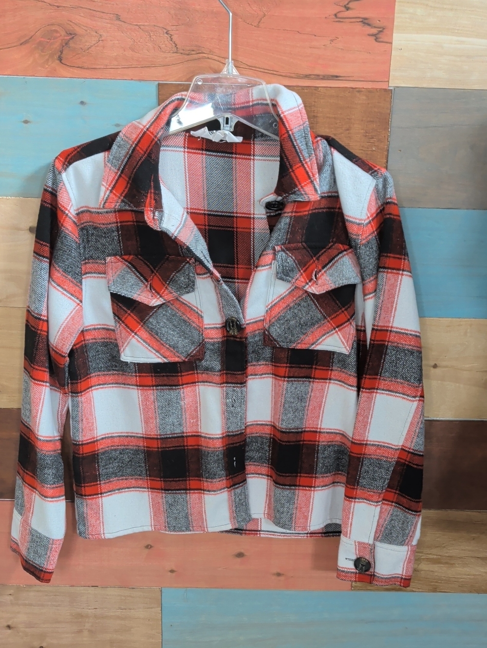 Steve Madden Orange, Black & White Plaid Utility Jacket